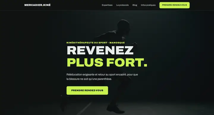 Exemple de site pour un kinésithérapeute du sport