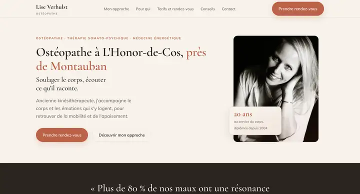 Le site de Lise Verhulst, ostéopathe, réalisé par PratLib