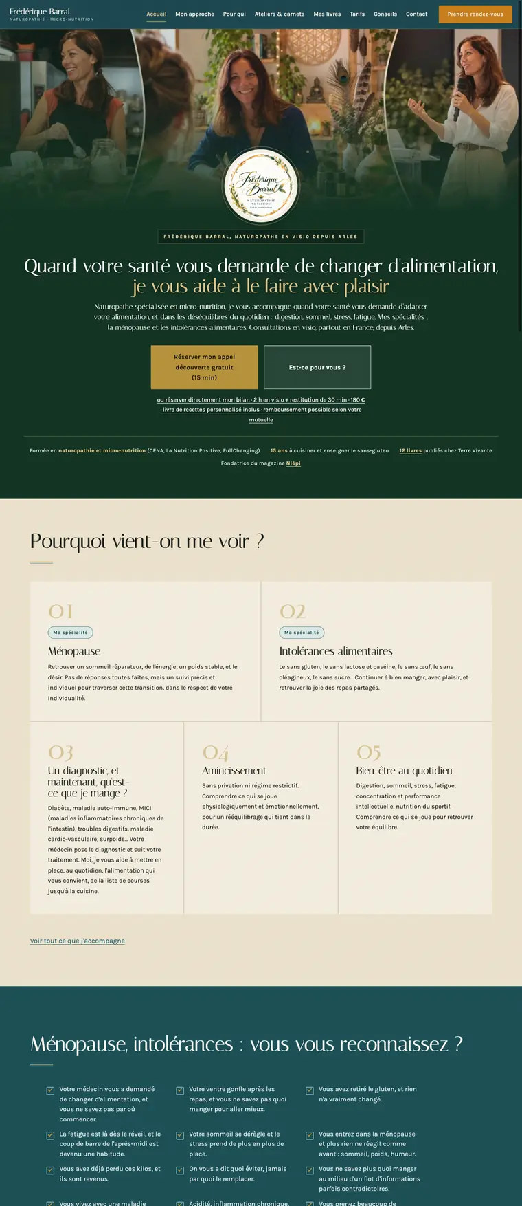 Site internet de naturopathe créé par PratFlow : page d'accueil du site de Frédérique Barral à Arles