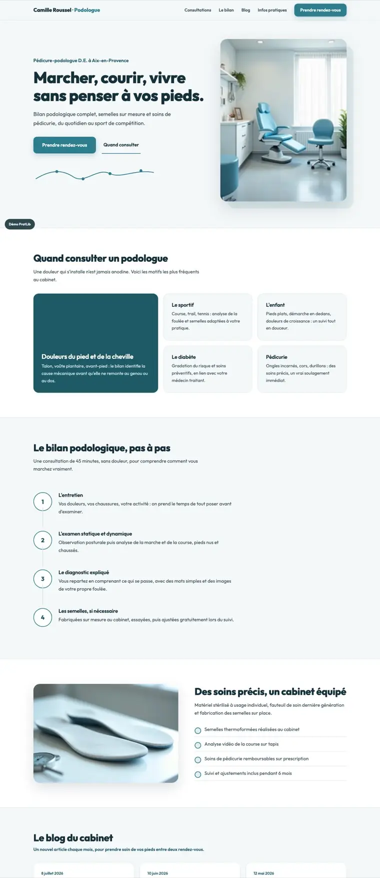 Exemple de site internet de podologue-pédicure réalisé par PratLib