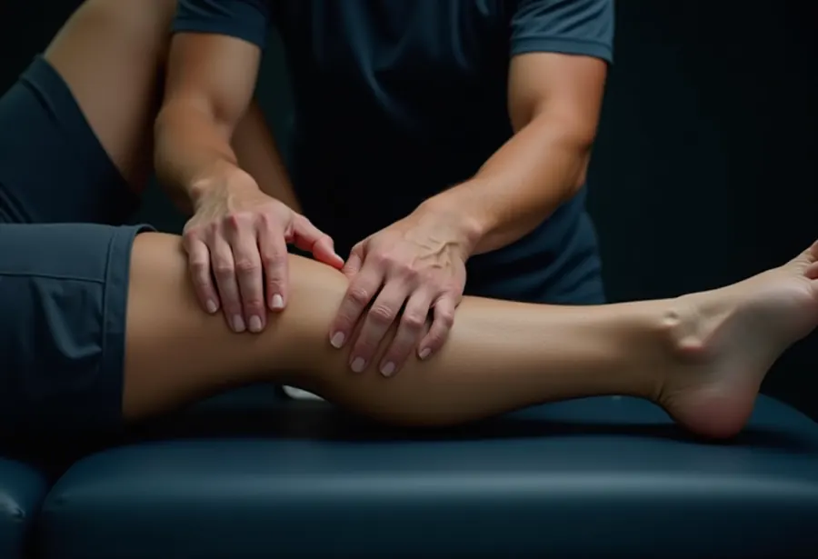 Massage du mollet sur table de soin